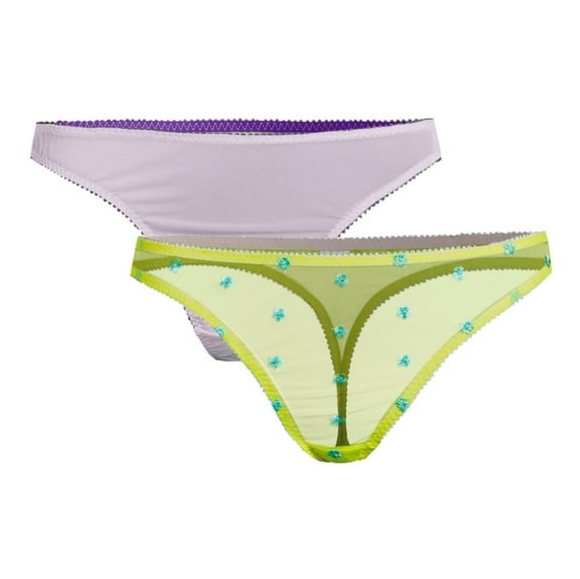 No Boundaries Juniors Floral Embroidered Mesh Thong 2 Pack - Picture 1 of 5